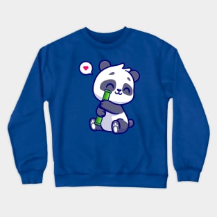 Cute Panda With Bamboo Cartoon Crewneck Sweatshirt